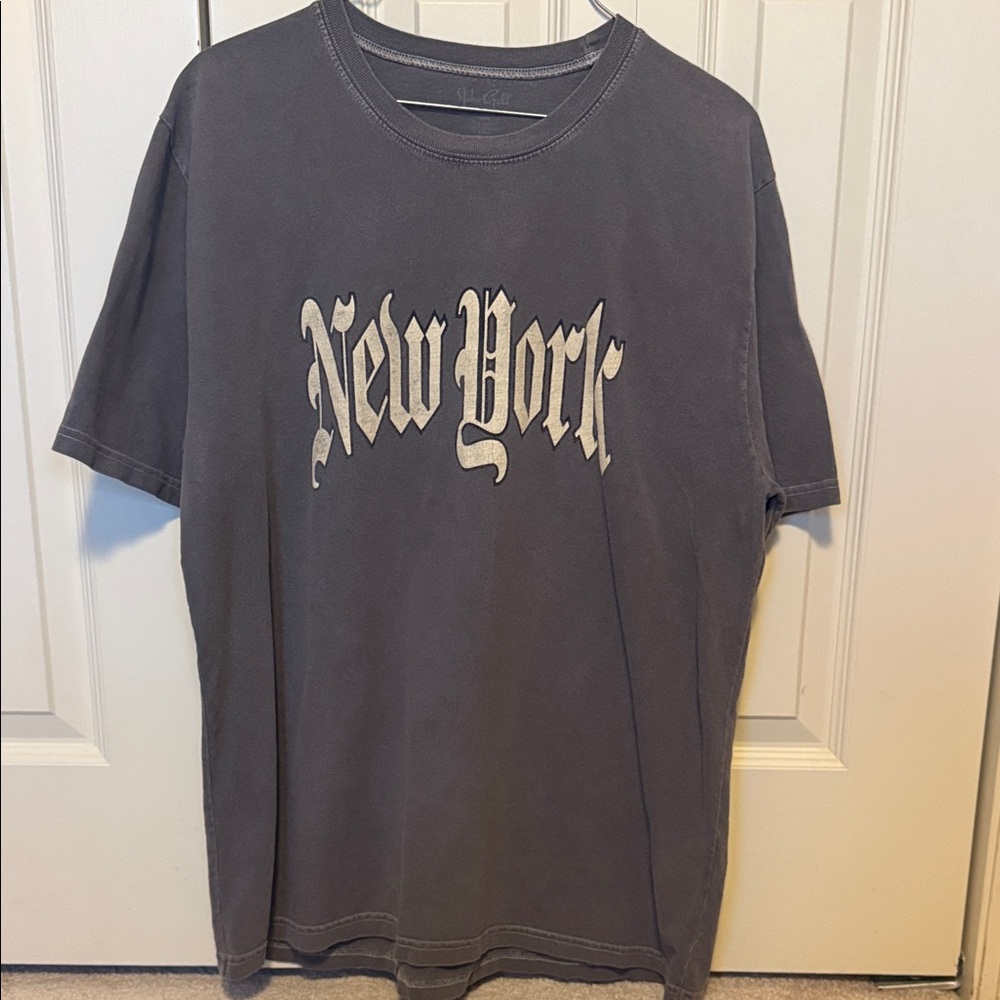 John Galt Charcoal Tee with Cream 'New York' Script